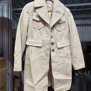 Kenneth Cole Cream Long Trench Coat with Button Front